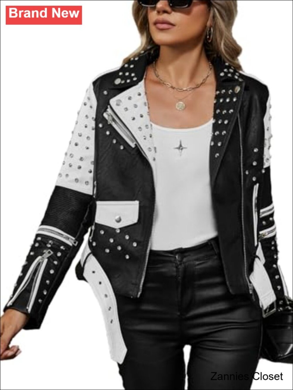 ✨ Faux Leather Color-Block Moto Zip Up Jacket
